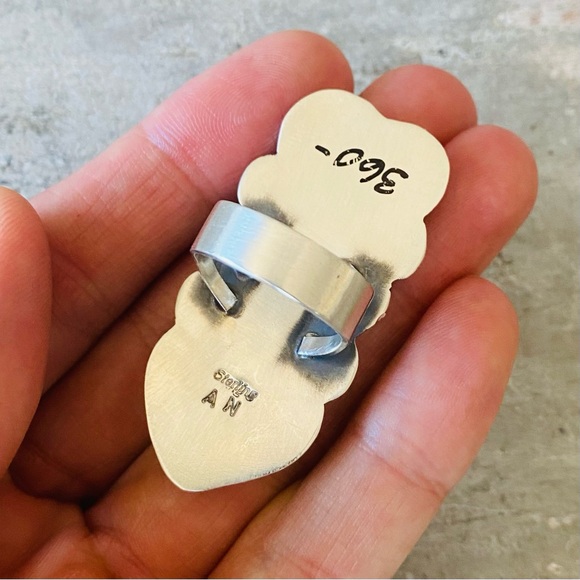 SOLD ♥️ Navajo ♥️ Signed Sterling Silver & Blue Purple Lab Opal Hearts Ring - Picture 7 of 12